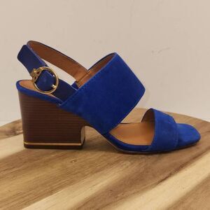 Tory Burch Women's Selby block-heel sandal Blue Suede Size 7.5 M